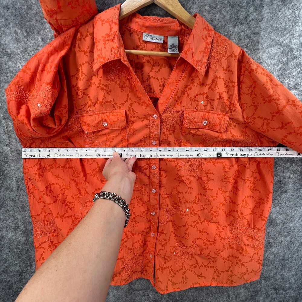 Liz and Me Catherines Shirt Women 2X 22W 24W Orange Shadow Floral Shimmer Boxy - Picture 10 of 12